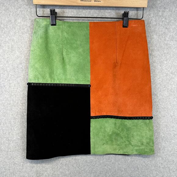 Marcello Soltan Skirt Womens Size M Multicolor Colorblock Suede Leather Back Zip - Picture 1 of 12